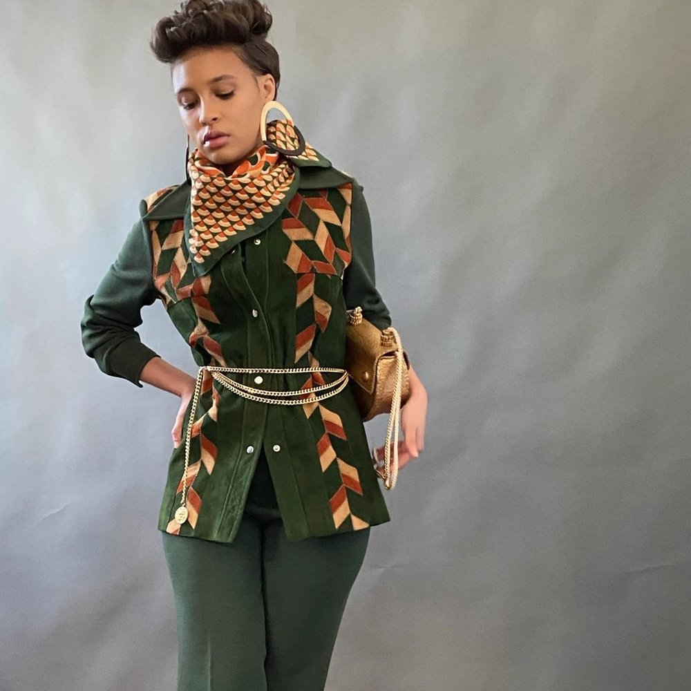Womens vintage suit 70s Vintage Leather suit, leather Colorblock leather suit